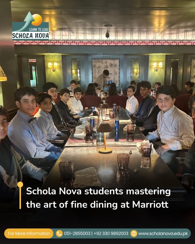 Success is not only about academics — it’s also about confidence, etiquette, communication, and carrying yourself with grace ✨🍽️At Schola Nova, students learn skills that prepare them for the real world beyond classrooms. From table manners to professional confidence, every experience helps shape future leaders 🌟Schola Nova students mastering the art of fine dining at Marriott — learning sophistication, discipline, and social etiquette through practical experiences 🍷✨Because true education teaches students how to succeed in every environment.📞 051-2855003 | +92 330 9892003
🌐 www.scholanova.edu.pk#ScholaNova #FineDining #StudentDevelopment #LifeSkills #FutureLeaders LearningBeyondBooks ConfidenceBuilding StudentExperience SchoolLife EtiquetteTraining HolisticGrowth